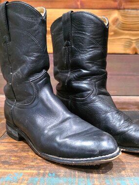 Vintage Black Justin Roper Boots Women / Youth Size 3D Leather Western Wear